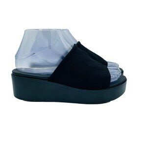 Pierre Dumas Shoes Womens 5.5 Black Platform Wedge Sandals Slip On Open Toe Shoe